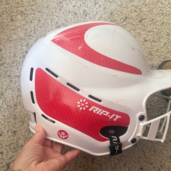 White Football Helmet with Red Accents - Picture 2 of 4